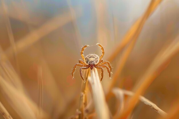 Photo closeup of a tick on a plant straw