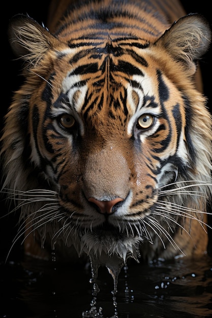 closeup of a tiger on black background portrait photo