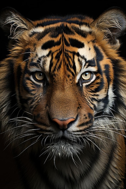 closeup of a tiger on black background portrait photo