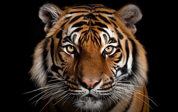 Photo closeup tiger face cutout isolated on transparent background