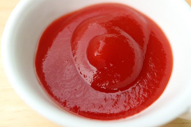 Closeup of Tomato Ketchup in a White Bowl