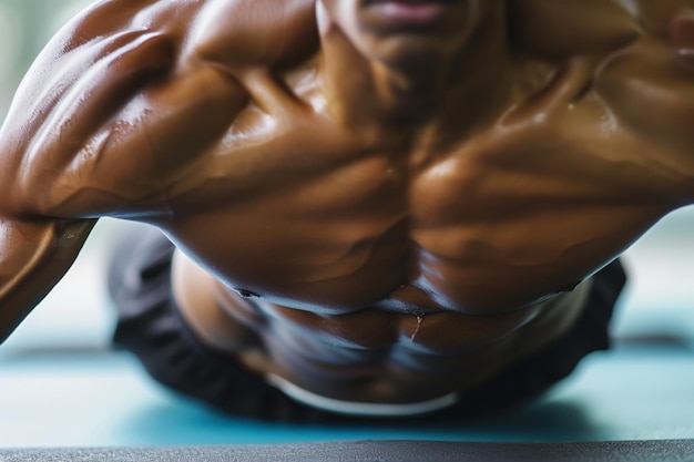 Closeup of a toned torso during a plank exercise