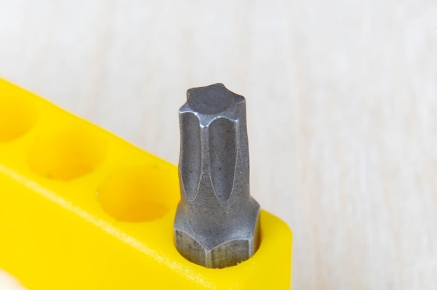 Closeup of a Torx type screwdriver bit