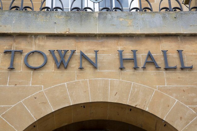 Closeup of Town Hall Sign