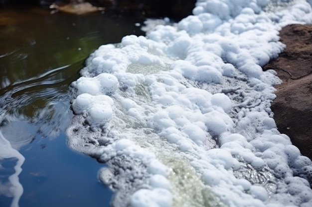 Photo a closeup of toxic foam on pond water