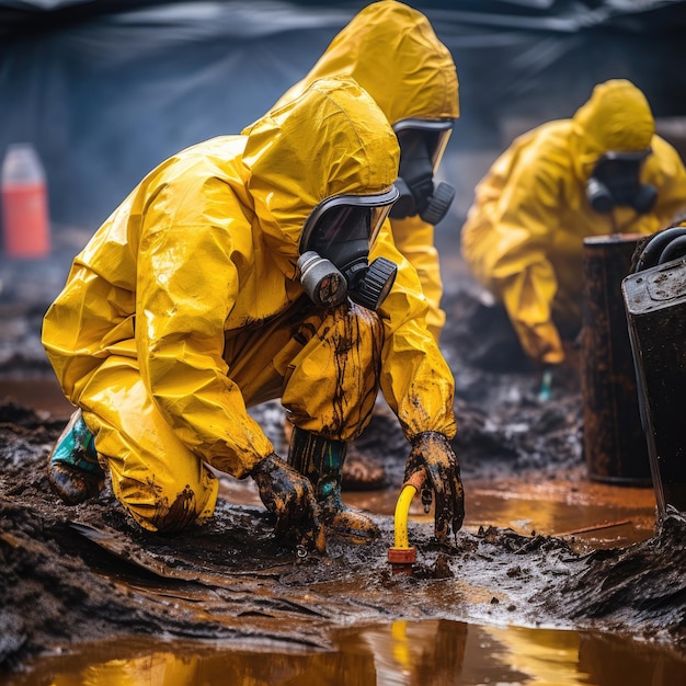 Closeup of a toxic waste cleanup operation