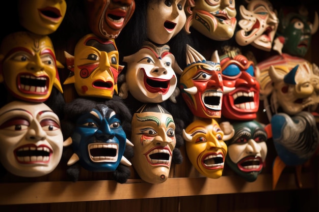 Photo closeup of traditional masks used in theater