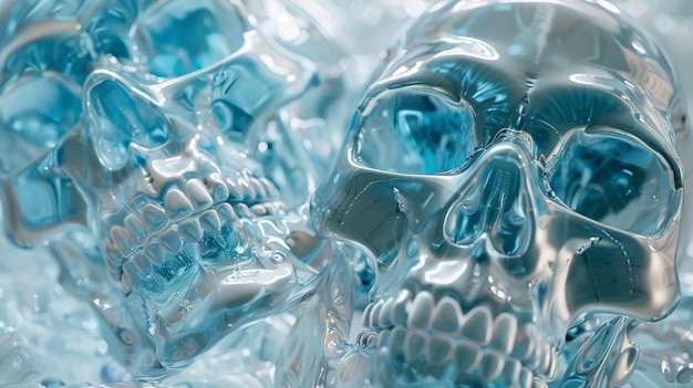 Closeup of translucent skulls man and woman hyperrealistic superdetailed clean sharp no contrast