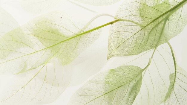 Closeup of transparent green leaves with intricate veins