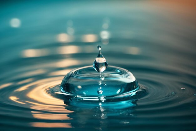 Closeup of transparent water droplet on water ring surface natural concept