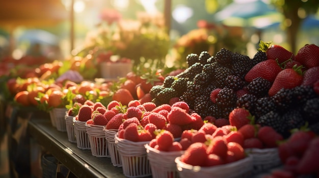 CloseUp of a Tray of Strawberries and Raspberries