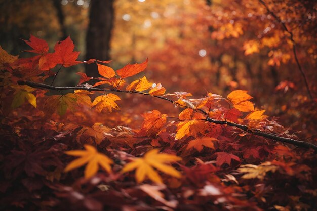 closeup of tree trunk with leaves in warm colors