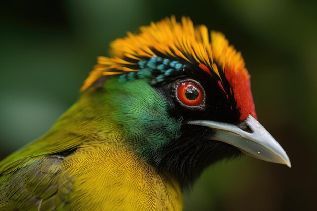 Крупный план тропической садовой птицы с перьями на виду, созданный с помощью генеративного ИИ