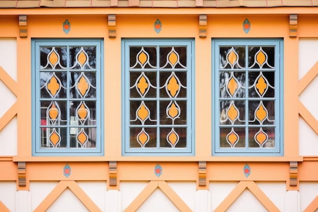 Closeup of tudor window patterns and mullions