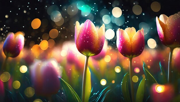 closeup on tulip flower with bokeh background