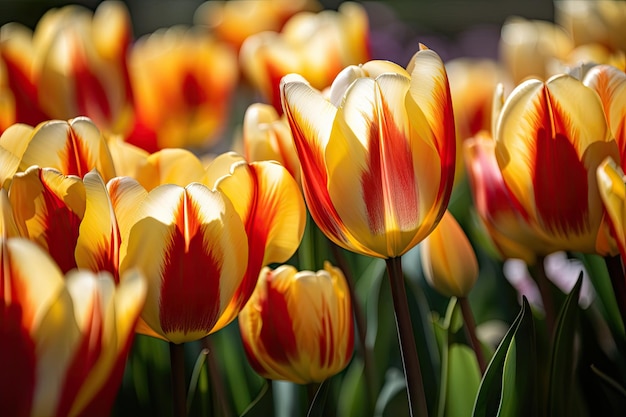 Closeup of tulips in full bloom and their delicate petals