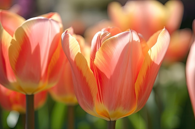 Closeup of tulips with their petals in full bloom