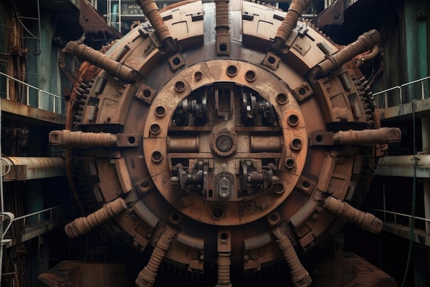 Closeup of tunnel boring machine head created with generative ai