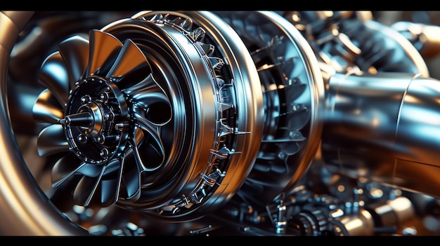 Photo a closeup of a turbocharger reveals intricate spinning blades and piping that work together to