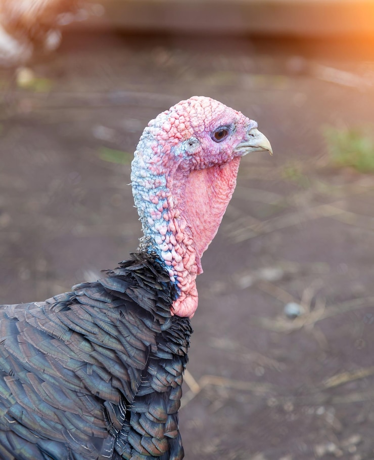Photo closeup on a turkey head with a pink chin national dishes for thanksgiving denb and christmas day