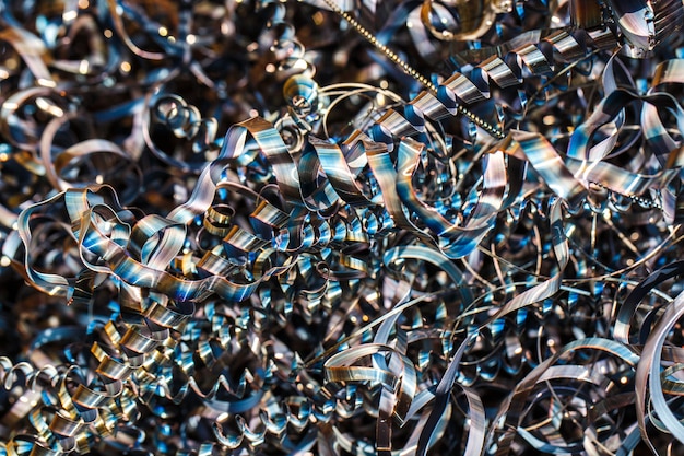 Closeup twisted spiral steel shavings 