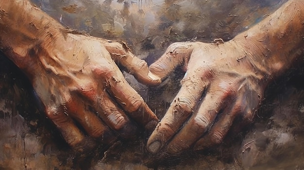 Closeup of two of human hands painting art of hands