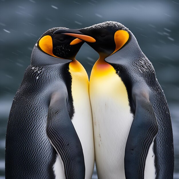 Closeup of two king penguins Aptenodytes Ai generative