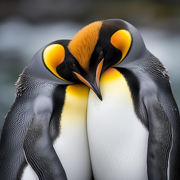 Closeup of two king penguins Aptenodytes Ai generative