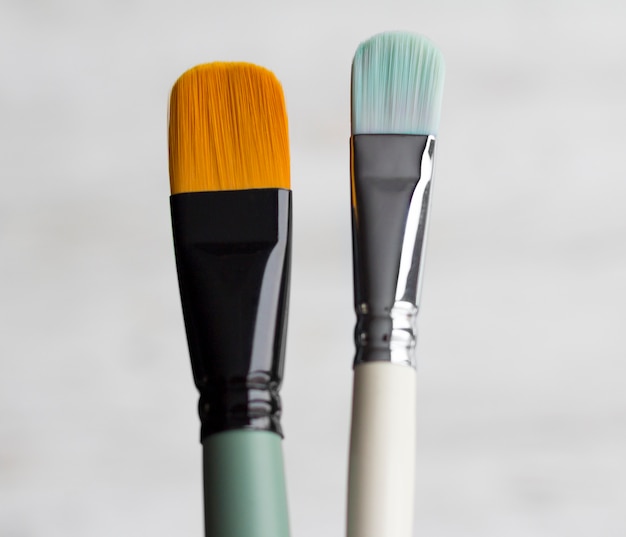 Closeup of two paint brushes