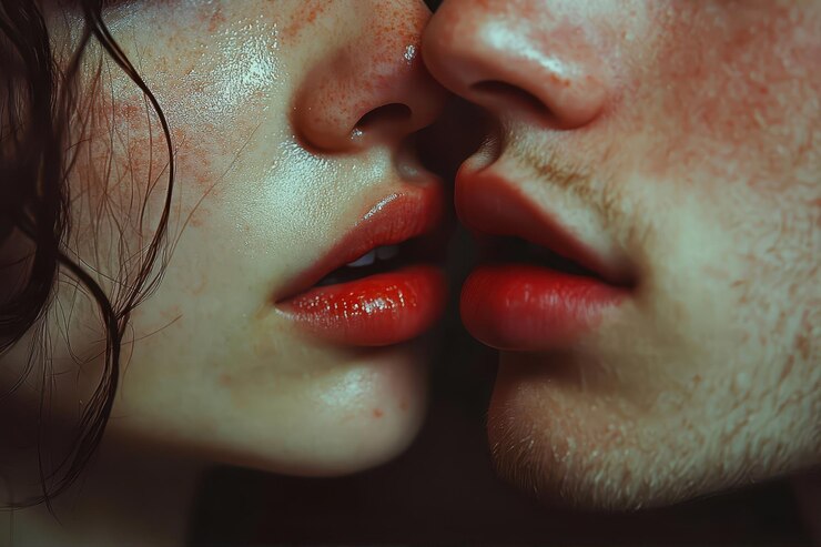 Closeup of Two People Sharing a Tender Kiss During a Romantic Evening Indoors