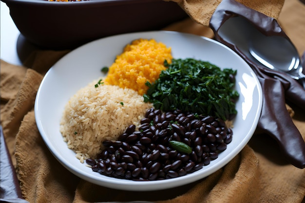 Closeup of a typical Brazilian dish rice and beans deliciously ready to be savored Generated by AI