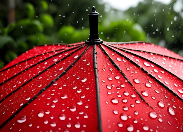 雨の滴と傘のクローズアップ