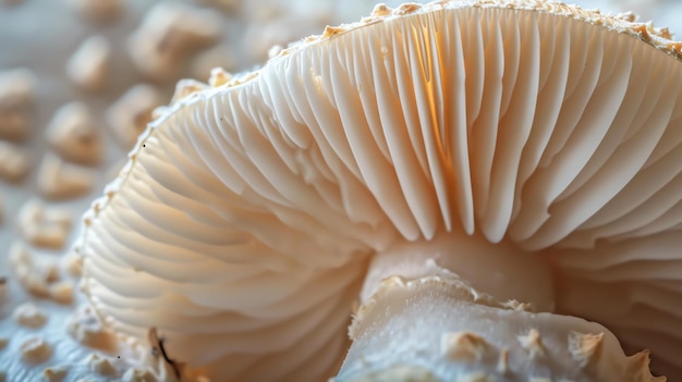 Photo a closeup of the underside of a mushroom cap the gills are clearly visible