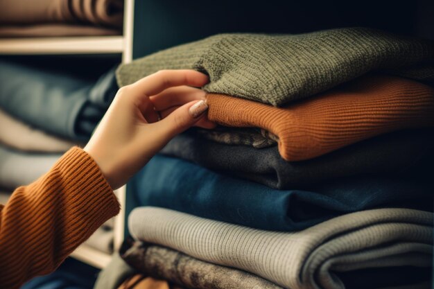 Фото Вблизи неузнаваемая женщина выбирает одежду из гардероба, выбирает, что надеть