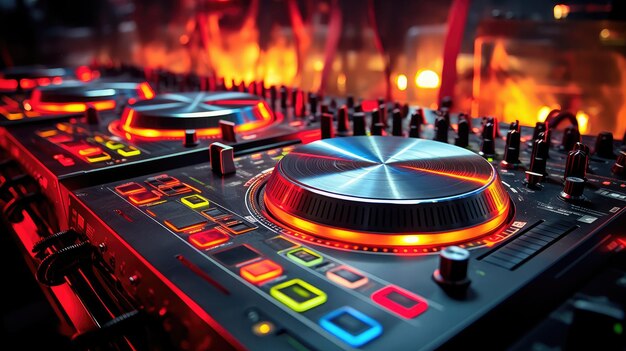 Foto closeup van dj mixer en turntables