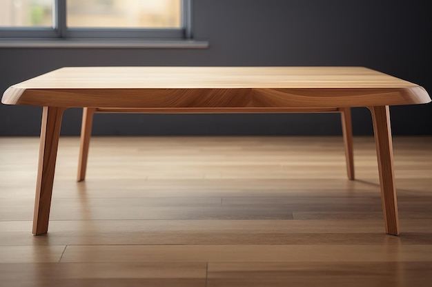 CloseUp van een lege houten tafel in een wereld van innovatief ontwerp