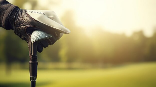 Foto closeup van gloved hand holding golf club