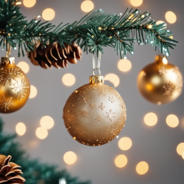 CloseUP van kerstboom gouden ornamenten tegen een intreepupil lichten achtergrond