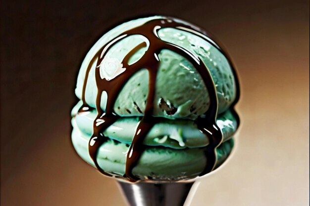 Foto closeup van mint chocolate chip ice cream scoop met choco chips