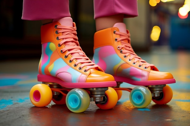 CloseUp van voeten in kleurrijke 80's Roller Skates Generative AI