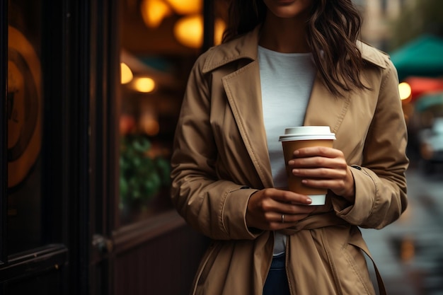 CloseUp van vrouw met koffie AI