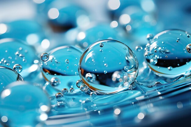CloseUp van Water Druppels op een blauw oppervlakWaterdruppels op blauwe achtergrondWaterdrukkers op blauw