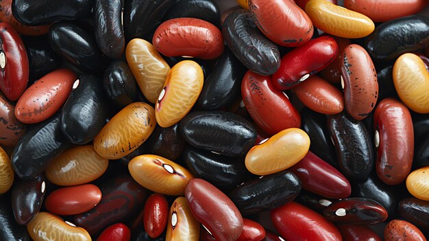 Photo a closeup of a variety of beans including black red and yellow the beans are all different shapes and sizes