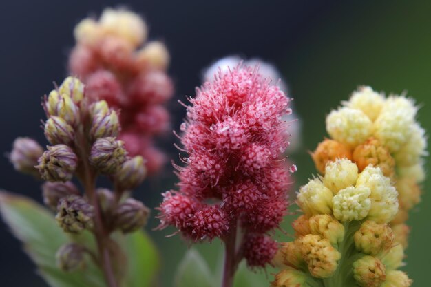 Closeup of a variety of buds in bloom with different textures and colors created with generative ai