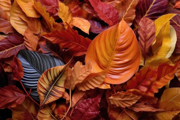 Closeup of various autumn leaves for wreath