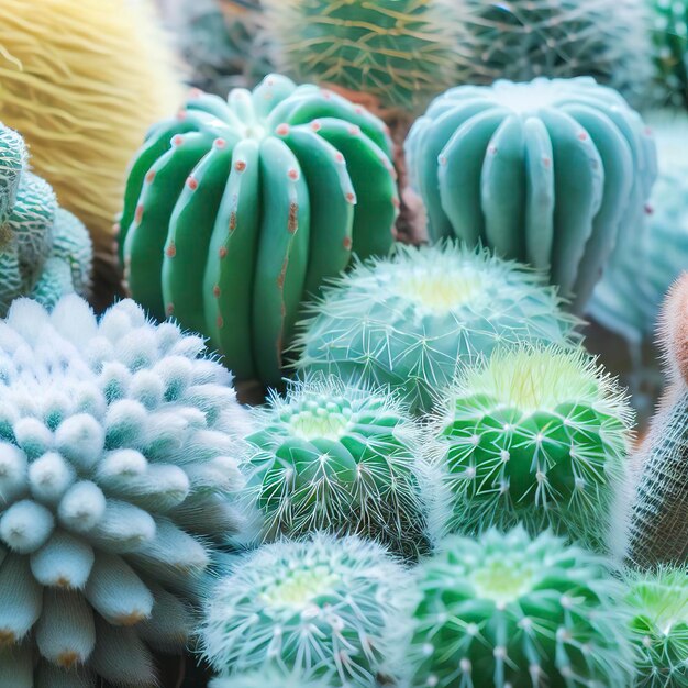 closeup various cactus plants in garden