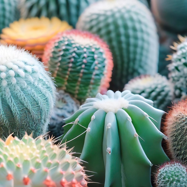 closeup various cactus plants in garden