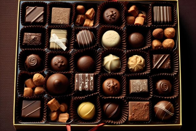 Photo a closeup of various types of chocolates on a table