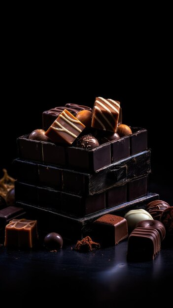 Photo a closeup of various types of chocolates on a table