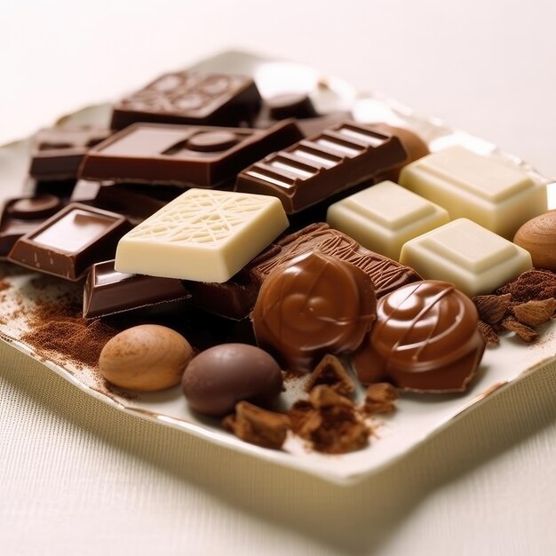 Photo a closeup of various types of chocolates on a table